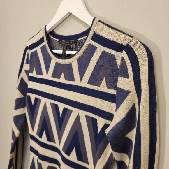 BCBGMaxAzria Sweater Dress Slate Combo Malina Zigzag Western Tribal - Size XS - Picture 3 of 8